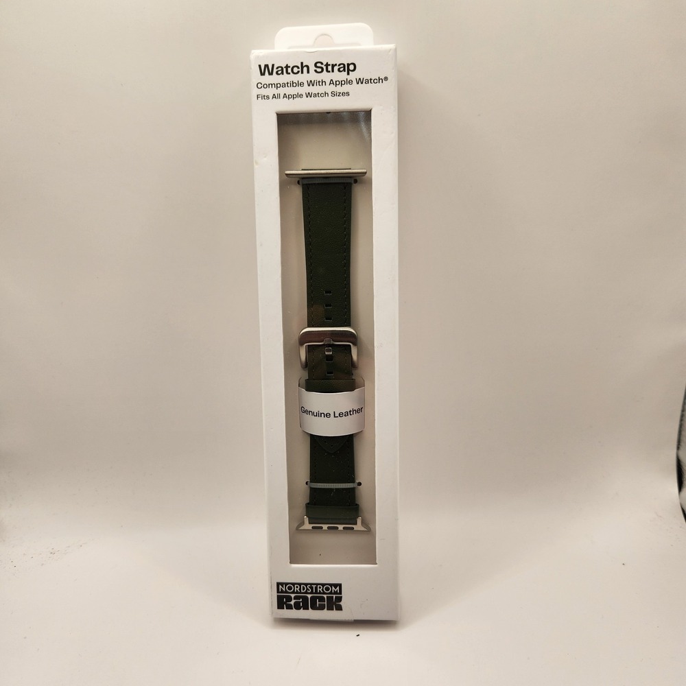 New Nordstrom Genuine Leather Apple Watch Strap Band Olive Green Gold Hardware
